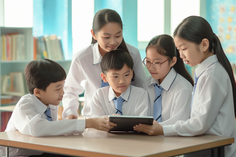 青少年在学校教室里围在一起在网上学习摄影背景,高清,摄影图,摄影图片,图片大全,摄影图免费下载